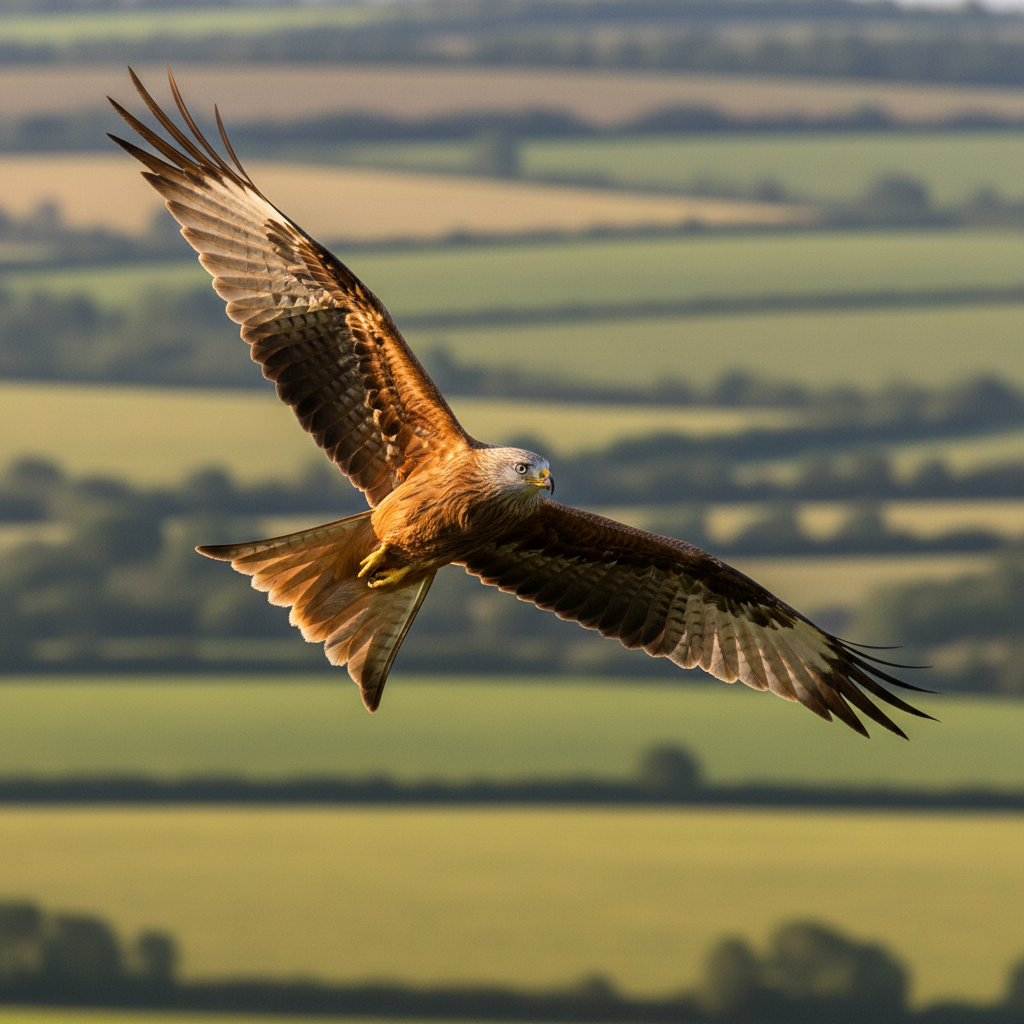 Red kite in flight over the Chilterns